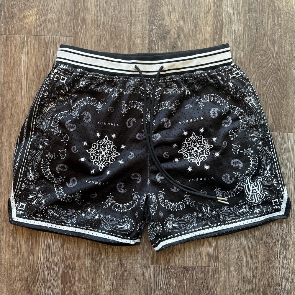 YoungLA Black Paisley Athletic Shorts
